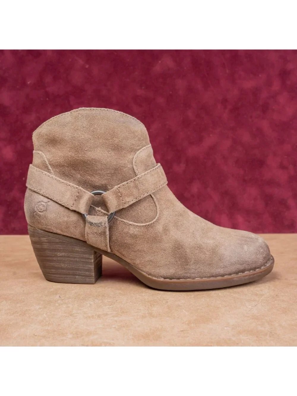 Born Women Distress Suede Zip Modern Western Harness Moto Ankle Boots sz 7.5